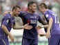 Josip Ilicic (R) of ACF Fiorentina celebrates after scoring a goal during the Serie A match between ACF Fiorentina and AC Cesena at Stadio Artemio Franchi on May 3, 2015