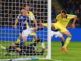 John Terry of Chelsea scores their second goal past Kasper Schmeichel of Leicester City during the Barclays Premier League match between Leicester City and Chelsea at The King Power Stadium on April 29, 2015 