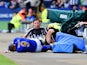 Mike Williamson of Newcastle United fouls Jamie Vardy of Leicester City leading to his red card during the Barclays Premier League match between Leicester City and Newcastle United at The King Power Stadium on May 2, 2015