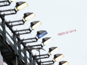 A message for Brendan Rodgers, manager of Liverpool is flown over the ground during the Barclays Premier League match between Liverpool and Queens Park Rangers at Anfield on May 2, 2015