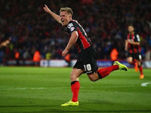 Matt Ritchie celebrates scoring Bournemouth's second goal on April 27, 2015