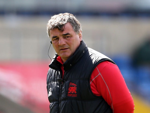 Head Coach of London Welsh Rowland Phillips during the Aviva Premiership match between London Welsh and Wasps at Kassam Stadium on April 12, 2015
