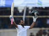 Bangladesh cricketer Tamim Iqbal reacts after scoring a century (100 runs) during the fourth day of the first cricket Test match between Bangladesh and Pakistan at The Sheikh Abu Naser Stadium in Khulna on May 1, 2015