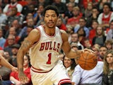 Derrick Rose #1 of the Chicago Bulls moves against the Milwaukee Bucks during the first round of the 2015 NBA Playoffs at the United Center on April 27, 2015