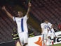 Dnipro's players celebrate after scoring during the UEFA Europa League semi final first leg football match SSC Napoli vs FK Dnipro Dnipropetrovsk on May 7, 2015