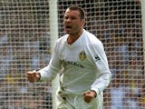 Mark Viduka of Leeds celebrates his goal and leeds'' first during the Premiership match between Leeds United and Bradford City at Elland Road on May 13, 2001