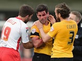  Michael Timlin of Southend United recieves treatment during the Sky Bet League 2 Playoff Semi-Final between Stevenage and Southend United at The Lamex Stadium on May 10, 2015