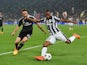 Patrice Evra of Juventus takes on Daniel Carvajal of Real Madrid CF during the UEFA Champions League semi final first leg match between Juventus and Real Madrid CF at Juventus Arena on May 5, 2015
