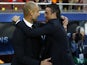 Bayern Munich's Spanish head coach Pep Guardiola (L) and Barcelona's coach Luis Enrique greet each other before the UEFA Champions League football match FC Barcelona vs FC Bayern Muenchen at the Camp Nou stadium in Barcelona on May 6, 2015