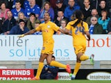 Jermaine Beckford of Preston North End celebrates his goal during the Sky Bet League One Playoff Semi-Final, first leg match between Chesterfield and Preston North End at the Proact Stadium on May 7, 2015