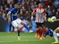 Riyad Mahrez of Leicester City scores the second goal during the Barclays Premier League match between Leicester City and Southampton at The King Power Stadium on May 9, 2015