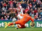 Steven N'Zonzi of Stoke City scores his team's second goal past Hugo Lloris of Tottenham Hotspur during the Barclays Premier League match between Stoke City and Tottenham Hotspur at Britannia Stadium on May 9, 2015