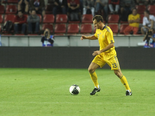 Artem Fedetskyi of Ukraine runs with a ball during a friendly football match against Czech Republic on September 06, 2011 