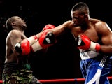Dillian Whyte connects with Hastings Rassani during their Heavyweight bout at Liverpool Olympia on January 21, 2012