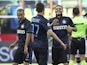 Mauro Emanuel Icardi (R) of FC Internazionale Milano celebrates with his team-mates Marcelo Brozovic (C) and Rodrigo Palacio (L) after scoring the opening goal during the Serie A match between FC Internazionale Milano and Juventus FC at Stadio Giuseppe Me
