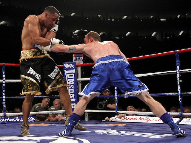 George Groves (R) lands a punch on James DeGale , during their British and Commonwealth Super-Middleweight Championship title boxing fight at the O2 Arena, in London on May 21, 2011