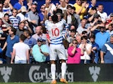 Queens Park Rangers' Dutch midfielder Leroy Fer celebrates after scoring his teams second goal to take a 2-1 lead during the English Premier League football match between Queens Park Rangers and Newcastle United at Loftus Road in London on May 16, 2015