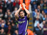 Frank Lampard of Manchester City applauds the fans as he is substituted in the second half during the Barclays Premier League match between Swansea and Manchester City at the Liberty Stadium on May 17, 2015