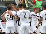 Franco Vazquez of Palermo celebrated the goal 0-1 during the Serie A match between Cagliari Calcio and US Citta di Palermo at Stadio Sant'Elia on May 17, 2015