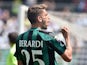 Domenico Berardi of Sassuolo celebrates after scoring the goal 2-0 during the Serie A match between US Sassuolo Calcio and AC Milan on May 17, 2015