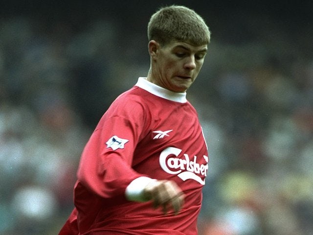 Steven Gerrard of Liverpool on the ball against Manchester United during the FA Carling Premiership match at Anfield on September 11, 1999