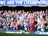 Steven Gerrard applauds the supporters as he leaves the field during the 1-1 draw between Chelsea and Liverpool at Stamford Bridge on May 10, 2015