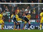 Paul Hayes of Wycombe Wanderers scores their first goal during the Sky Bet League Two Playoff semi final match between Wycombe Wanderers and Plymouth Argyle at Adams Park on May 14, 2015