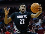 Andrew Wiggins #22 of the Minnesota Timberwolves leaps for the basketball during their game against the Houston Rockets at the Toyota Center on March 27, 2015