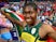 South Africa's Caster Semenya silver medalist celebrates after the women's 800m final at the athletics event of the London 2012 Olympic Games on August 11, 2012 