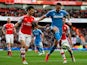 Connor Wickham of Sunderland holds off Laurent Koscielny of Arsenal during the Barclays Premier League match between Arsenal and Sunderland at Emirates Stadium on May 20, 2015