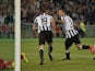Juventus' defender Giorgio Chiellini (R) celebrates after scoring during the Italian Tim Cup final match (Coppa Italia) between Juventus and Lazio on May 20, 2015