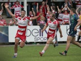 Gloucester's Jonny May celebrates scoring a try during the Gloucester Rugby v Connacht Rugby European Champions Cup Play-Off at Kingsholm Stadium on May 24, 2015