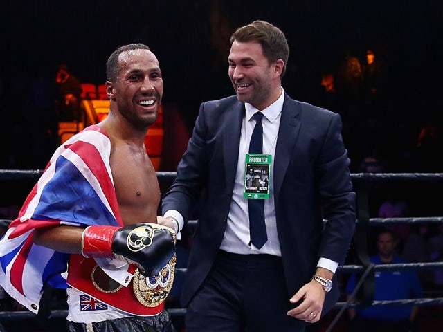 James DeGale celebrates his win over Andre Dirrell after their super middleweight fight at Agganis Arena at Boston University on May 23, 2015