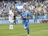 Manuel Pucciarelli of Empoli FC celebrates after scoring a goal during the Serie A match between Empoli FC and UC Sampdoria at Stadio Carlo Castellani on May 24, 2015