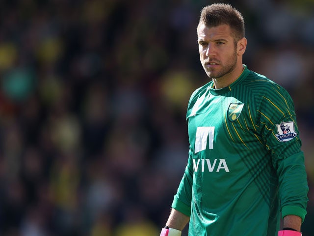 Mark Bunn of Norwich City in action during the Barclays Premier League match between Norwich City and Aston Villa at Carrow Road on May 04, 2013