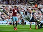 Emmanuel Riviere of Newcastle United makes an overhead kick during the Barclays Premier League match between Newcastle United and West Ham United at St James' Park on May 24, 2015