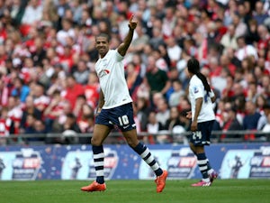 Jermaine Beckford of Preston North End celebrates after scoring his hat trick during the League One play-off final between Preston North End and Swindon Town at Wembley Stadium on May 24, 2015