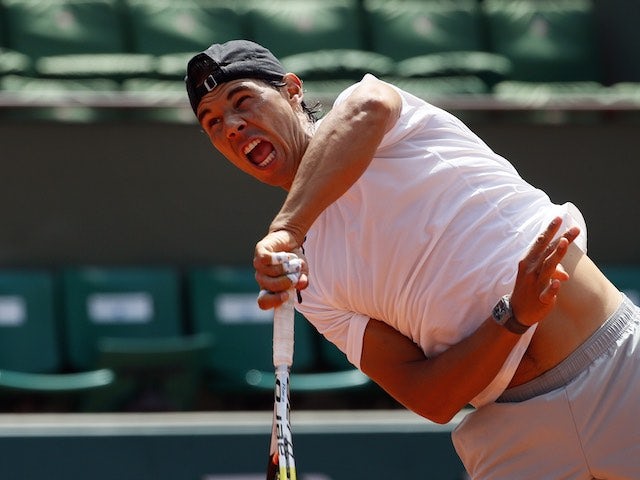 Rafael Nadal takes part in a training session ahead of the French Open on May 22, 2015