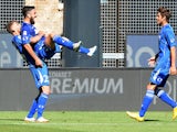 Francesco Magnanelli of US Sassuolo celebrates after scoring his opening goal during the Serie A match between Udinese Calcio and US Sassuolo Calcio at Stadio Friuli on May 24, 2015