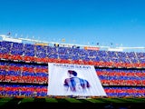 FC Barcelona fans display a huge banner tribute to Xavi Hernanez prior to the La Liga match between FC Barcelona and RC Deportivo de la Coruna at Camp Nou on May 23, 2015