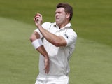 New Zealand's Corey Anderson bowling during play on the fourth day of the first cricket Test match between England and New Zealand at Lord's cricket ground in London on May 24, 2015