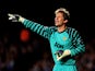 Goalkeeper Edwin Van Der Sar of Manchester United gestures during the UEFA Champions League quarter final first leg match between Chelsea and Manchester United at Stamford Bridge on April 6, 2011