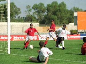 Emile Heskey scores the winner for England during the International Friendly match against Malta at the National Stadium in Ta'' Qali on June 3, 2000