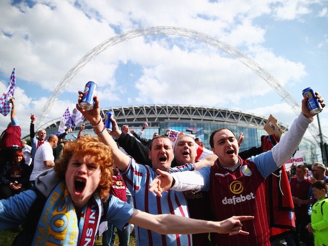 Aston Villa supporters outside Wembley Stadium ahead of the FA Cup final on May 30, 2015