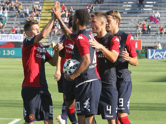 Joao Pedro of Cagliari celebrated the goal 2-0 during the Serie A match between Cagliari Calcio and Udinese Calcio at Stadio Sant'Elia on May 31, 2015