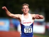 Jordan Howe of Great Britain celebrates after coming third in the mens 200m T35 final during day three of the IPC Athletics European Championships at Swansea University Sports Village on August 21, 2014