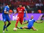 Jose Antonio Reyes of Sevilla is tackled by Jaba Kankava of Dnipro during the UEFA Europa League Final match between FC Dnipro Dnipropetrovsk and FC Sevilla on May 27, 2015
