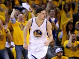 Klay Thompson #11 of the Golden State Warriors reacts in the first half while taking on the Houston Rockets during game five of the Western Conference Finals of the 2015 NBA Playoffs at ORACLE Arena on May 27, 2015