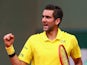 Marin Cilic of Croatia celebrates a point during his Men's Singles match against Andrea Arnaboldi of Italy on day five of the 2015 French Open at Roland Garros on May 28, 2015