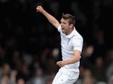 Mark Wood of England celebrates dismissing BJ Watling of New Zealand during day five of 1st Investec Test match between England and New Zealand at Lord's Cricket Ground on May 25, 2015